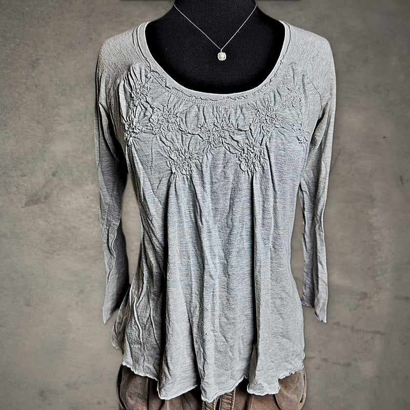 RXB Smocked Floral Top Womens M Gray Long Sleeve Boho