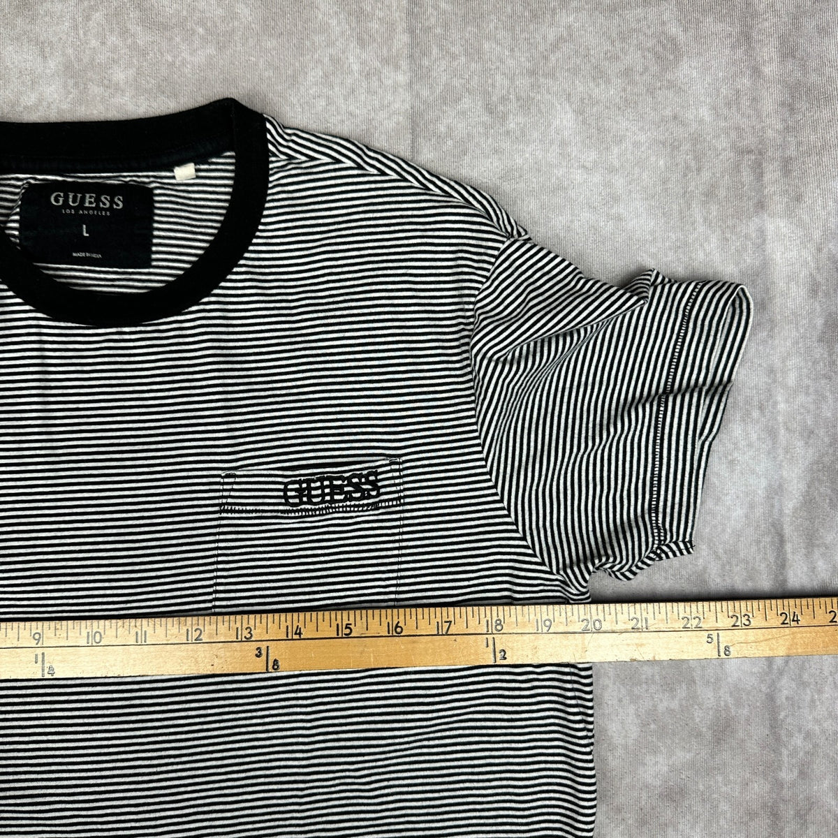 Guess Los Angeles Striped Pocket Tee Mens L Black White Logo