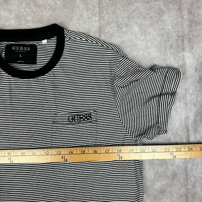 Guess Los Angeles Striped Pocket Tee Mens L Black White Logo