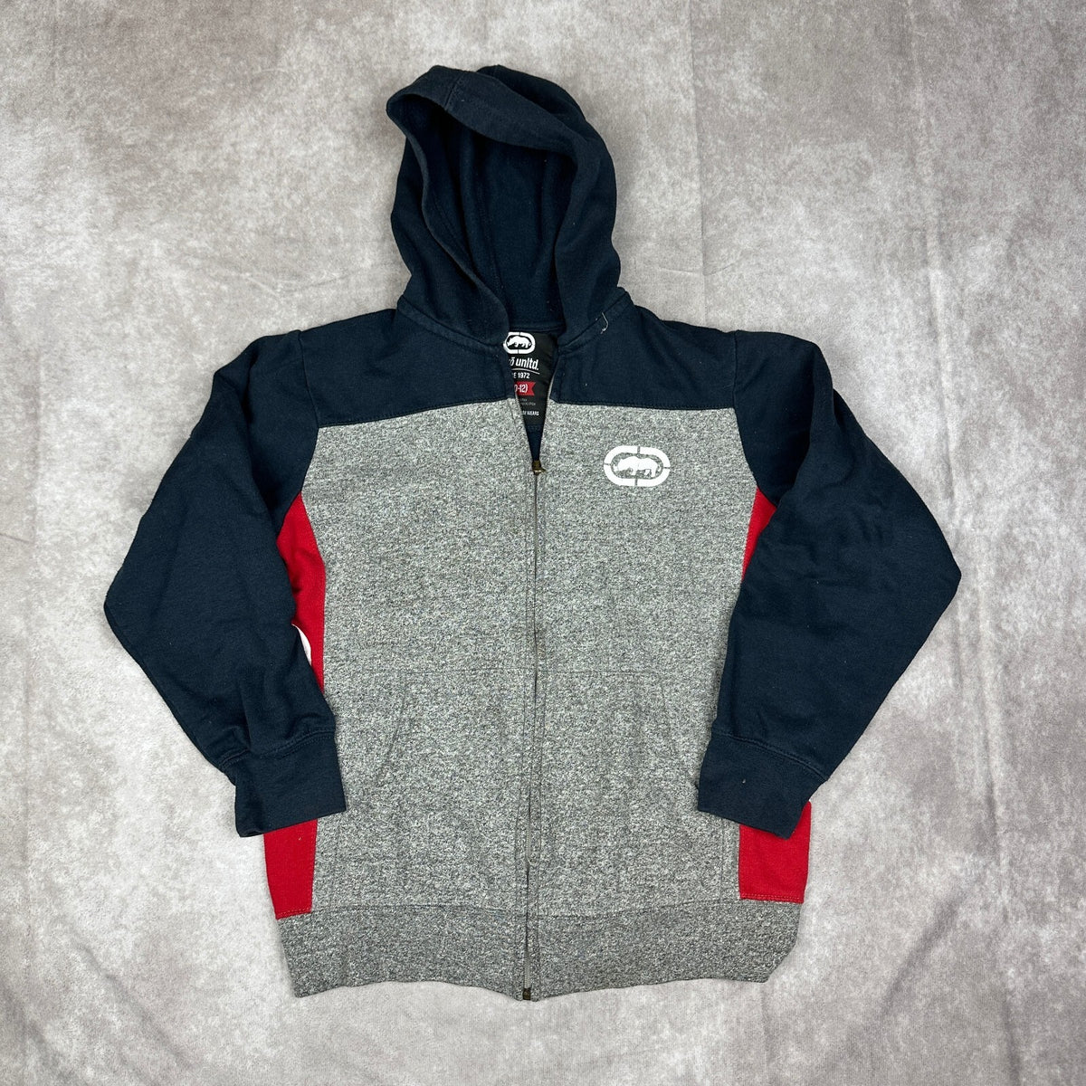 Ecko Unltd Youth Boys M 10-12 Full Zip Hoodie Gray Navy Red