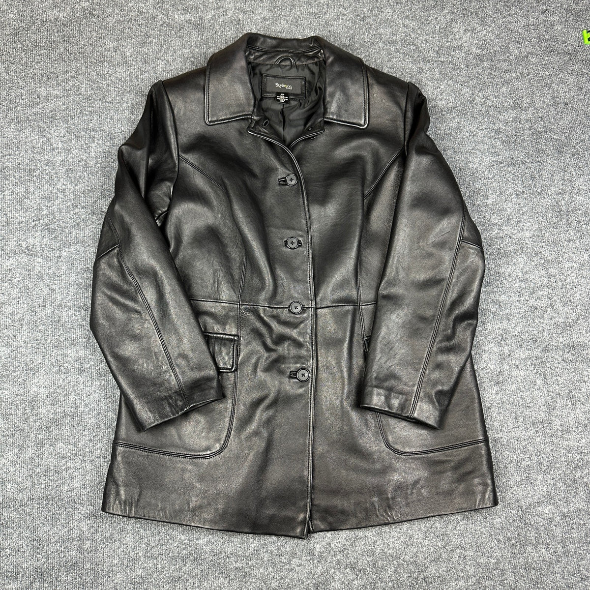 Style & Co. Womens Leather Jacket 16W Black Car Coat