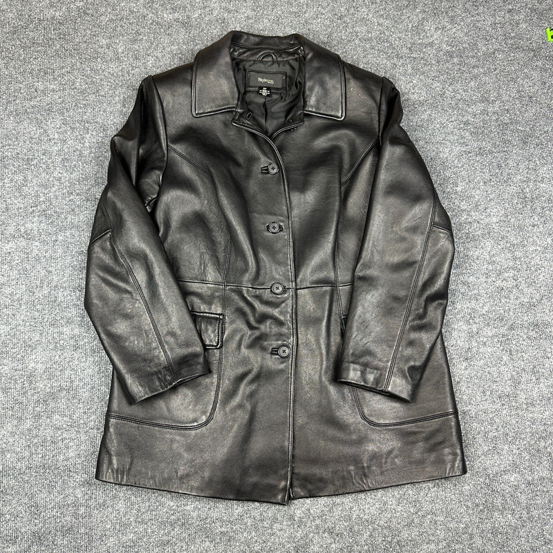 Style & Co. Womens Leather Jacket 16W Black Car Coat