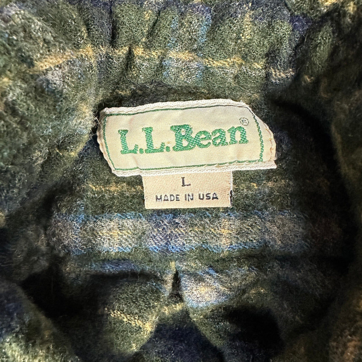 Vintage L.L.Bean Boys L Flannel Shirt Green Plaid