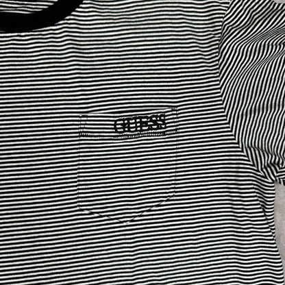 Guess Los Angeles Striped Pocket Tee Mens L Black White Logo