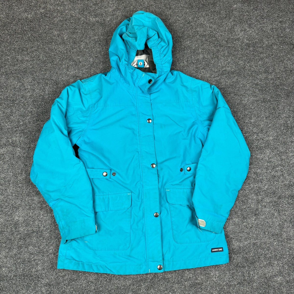 Lands' End Girls Large 14 Blue Hooded Jacket Lightweight