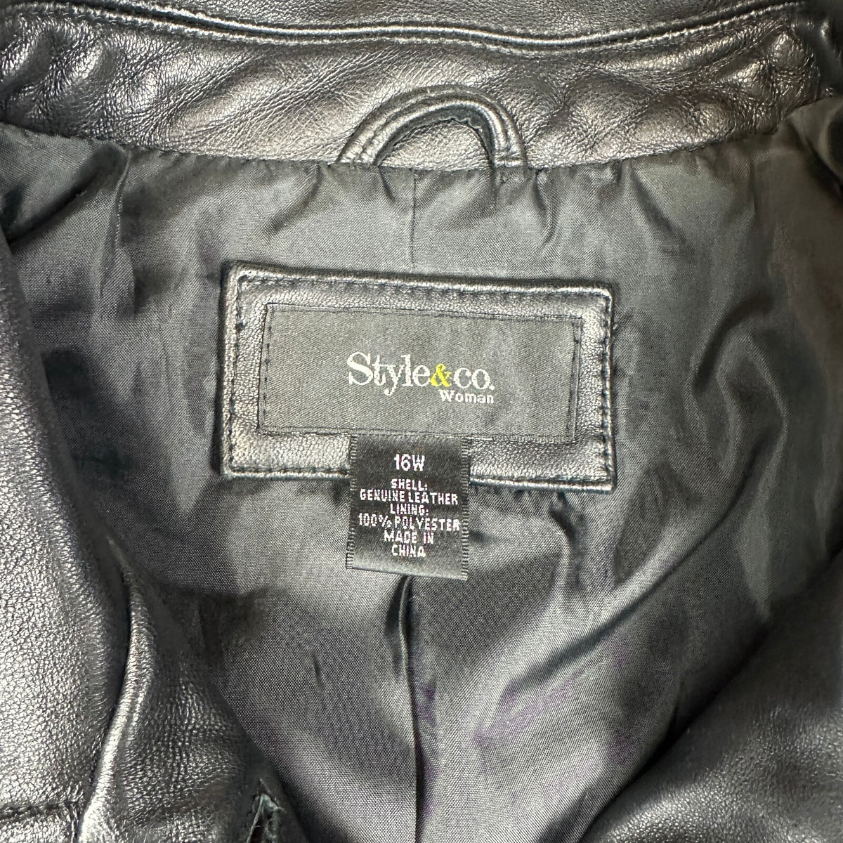 Style & Co. Womens Leather Jacket 16W Black Car Coat