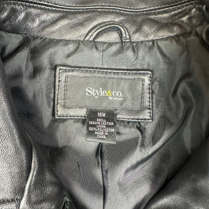 Style & Co. Womens Leather Jacket 16W Black Car Coat