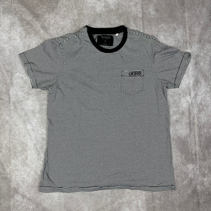 Guess Los Angeles Striped Pocket Tee Mens L Black White Logo