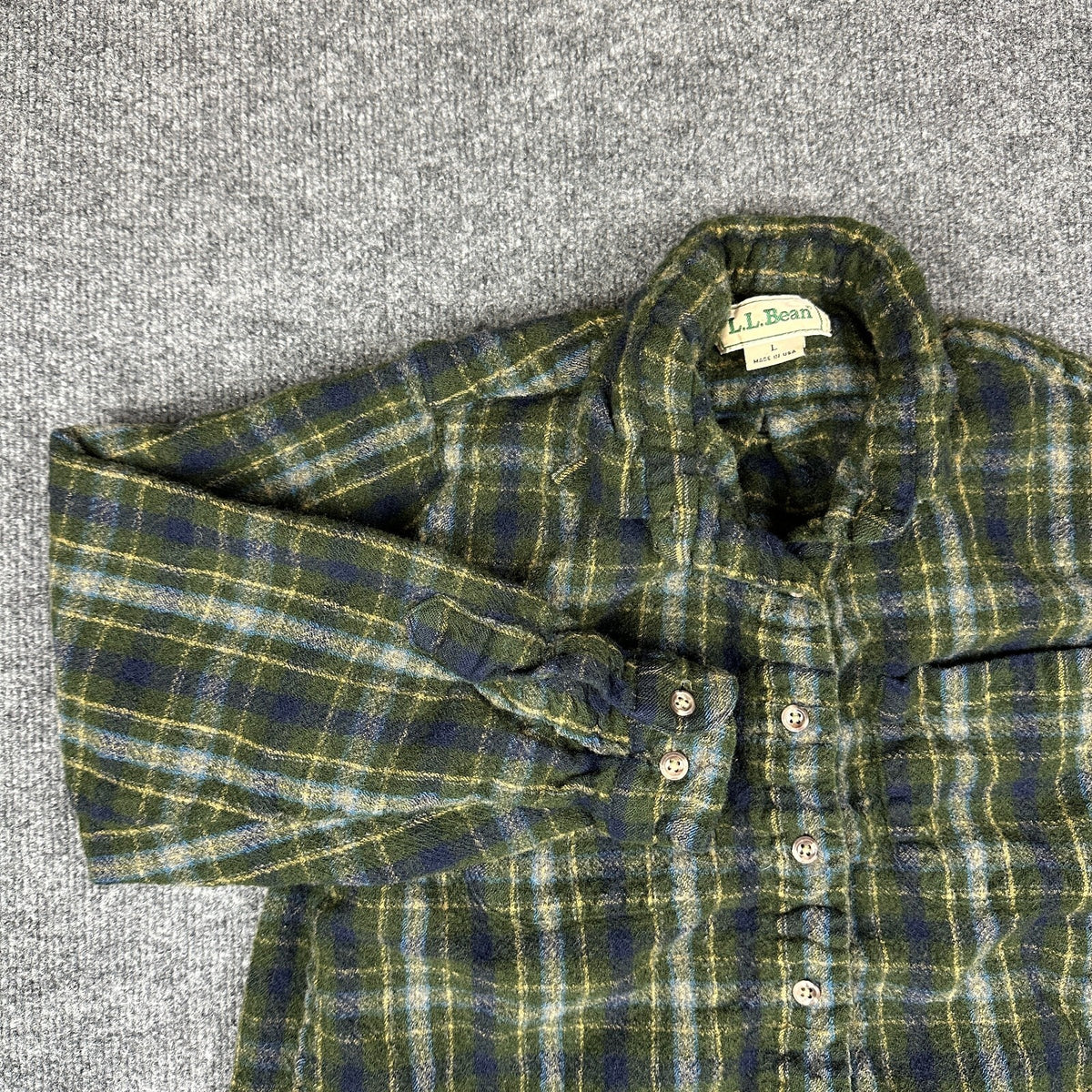 Vintage L.L.Bean Boys L Flannel Shirt Green Plaid
