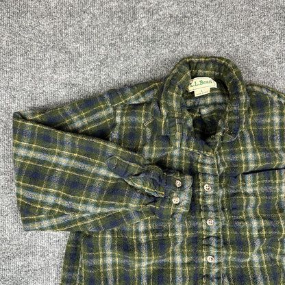 Vintage L.L.Bean Boys L Flannel Shirt Green Plaid
