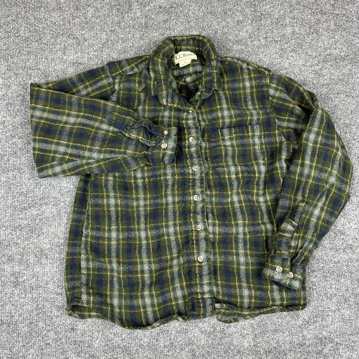 Vintage L.L.Bean Boys L Flannel Shirt Green Plaid