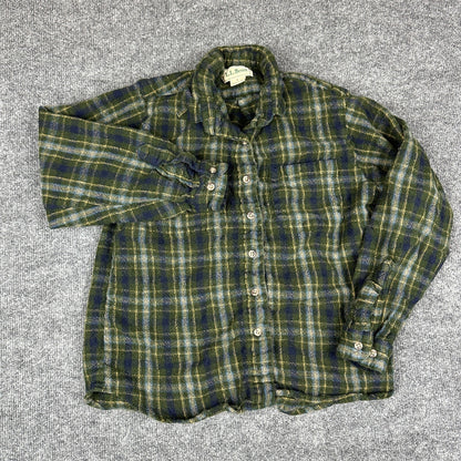 Vintage L.L.Bean Boys L Flannel Shirt Green Plaid