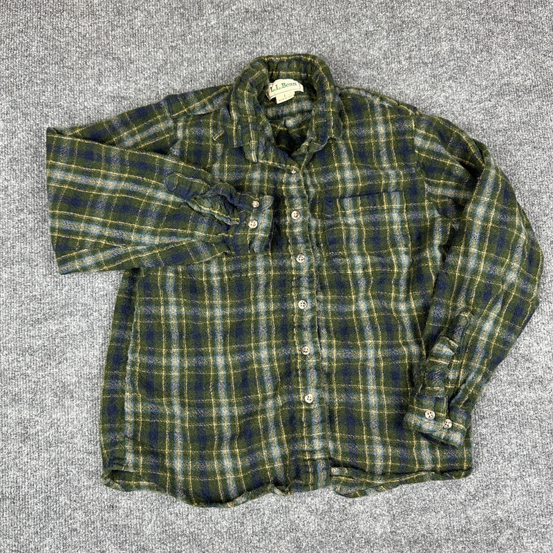 Vintage L.L.Bean Boys L Flannel Shirt Green Plaid