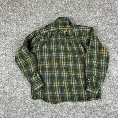 Vintage L.L.Bean Boys L Flannel Shirt Green Plaid