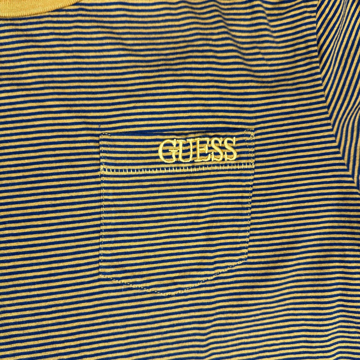 Guess Los Angeles Striped Pocket Tee Mens L Mustard Navy