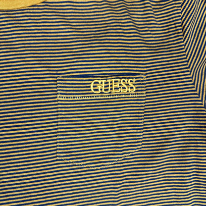 Guess Los Angeles Striped Pocket Tee Mens L Mustard Navy