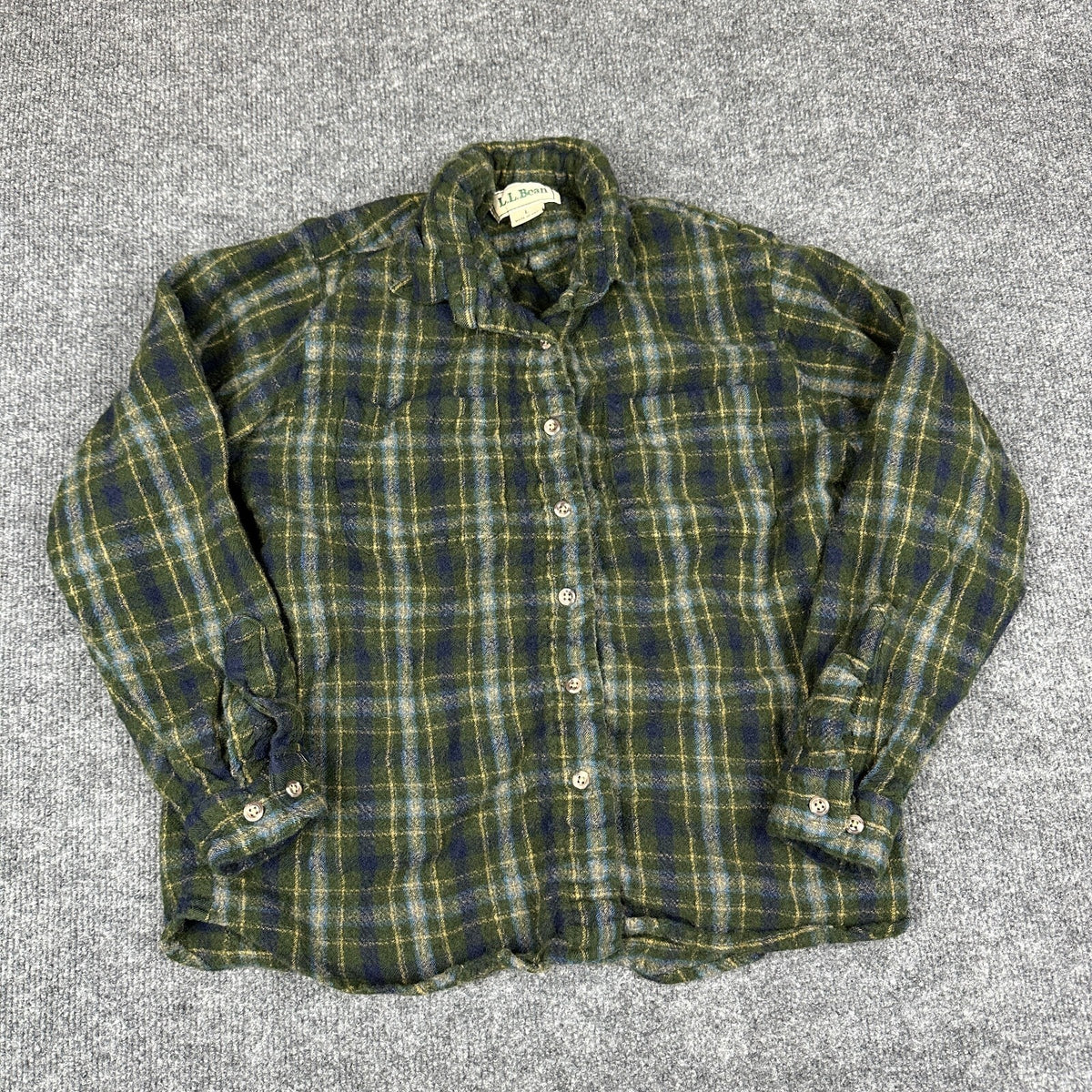 Vintage L.L.Bean Boys L Flannel Shirt Green Plaid