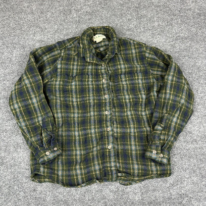 Vintage L.L.Bean Boys L Flannel Shirt Green Plaid