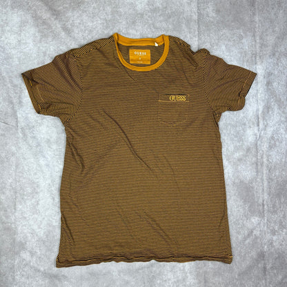 Guess Los Angeles Striped Pocket Tee Mens L Mustard Navy