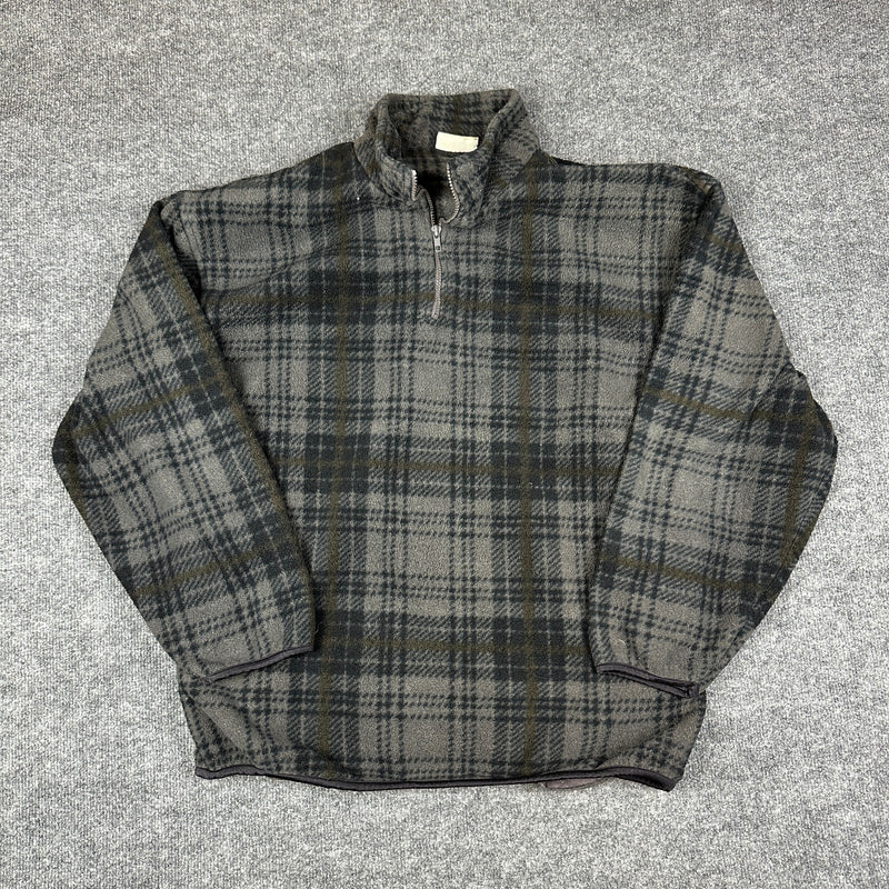 Fieldmaster Mens Large Gray Plaid Fleece Pullover Jacket