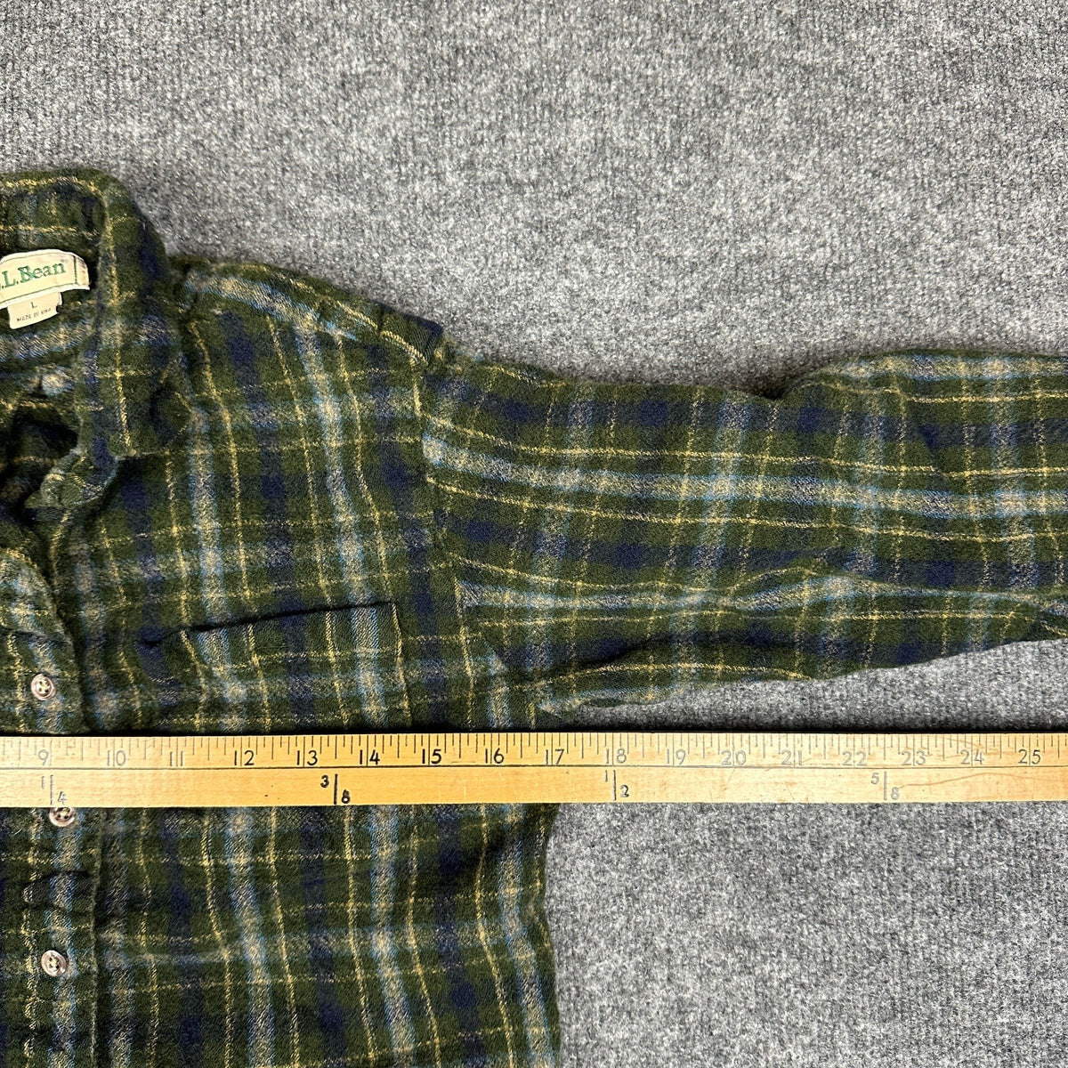 Vintage L.L.Bean Boys L Flannel Shirt Green Plaid
