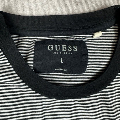 Guess Los Angeles Striped Pocket Tee Mens L Black White Logo