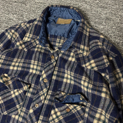JCPenney Western Shop Flannel Shirt Mens 17-34 Navy Plaid