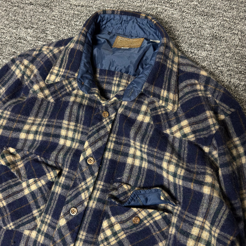 JCPenney Western Shop Flannel Shirt Mens 17-34 Navy Plaid