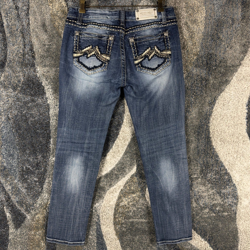 Y2K Miss Me Bling Ankle Cropped Jeans Womens 31 Medium Wash