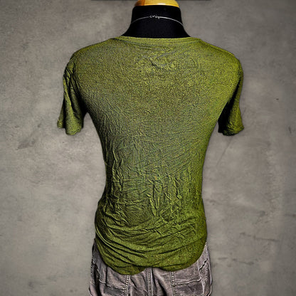Fifth Sun Owl Graphic Tee Womens M Olive Green V-Neck Boho