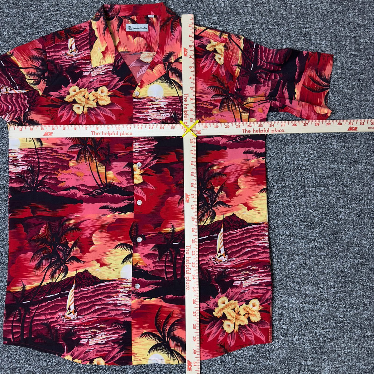 Hawaiian Vacation Sunset Print Shirt Mens L Red Tropical