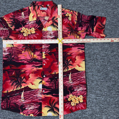 Hawaiian Vacation Sunset Print Shirt Mens L Red Tropical