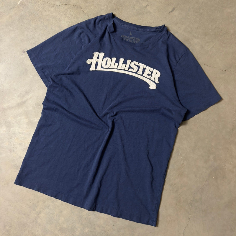 Hollister Graphic Tee Mens Large Navy Blue Arched Logo Short