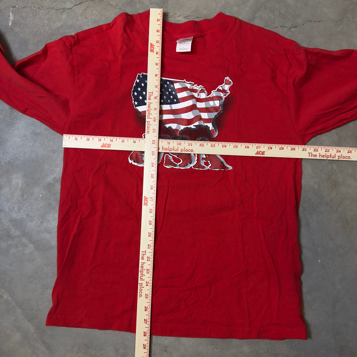 Gildan USA Flag Graphic Long Sleeve Tee Mens L Red Classic