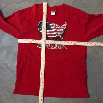 Gildan USA Flag Graphic Long Sleeve Tee Mens L Red Classic