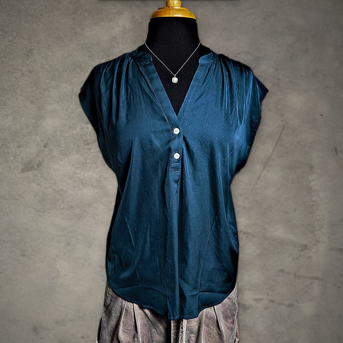 Banana Republic Cap Sleeve Blouse Womens S Teal Minimalist