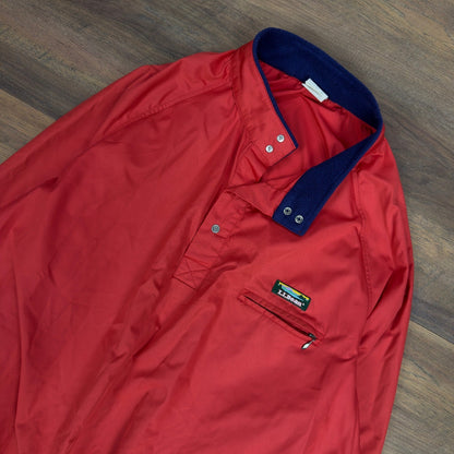 Vintage LL Bean Pullover Windbreaker XL Red Navy Snap Neck
