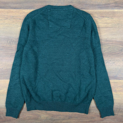 IZOD V-Neck Sweater Mens M Forest Green Marl Knit Ivy League