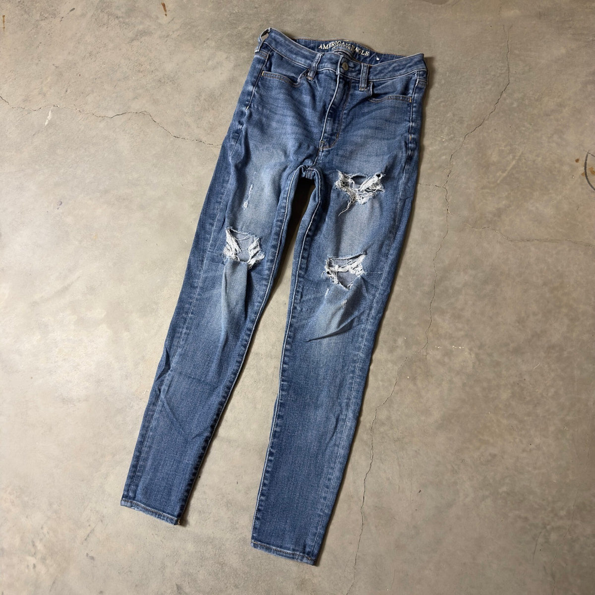 American Eagle Jegging Women 6 Blue Distressed Super Stretch