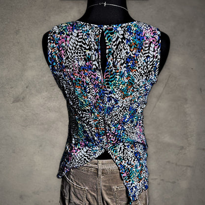Renee C. Tank Womens Multicolor Feather Print Keyhole Back