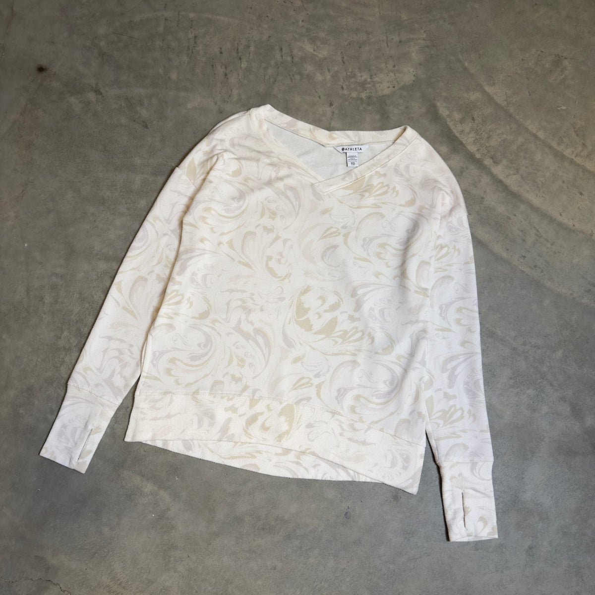 Athleta Marbled Print Pullover Sweatshirt Womens XXS Cream