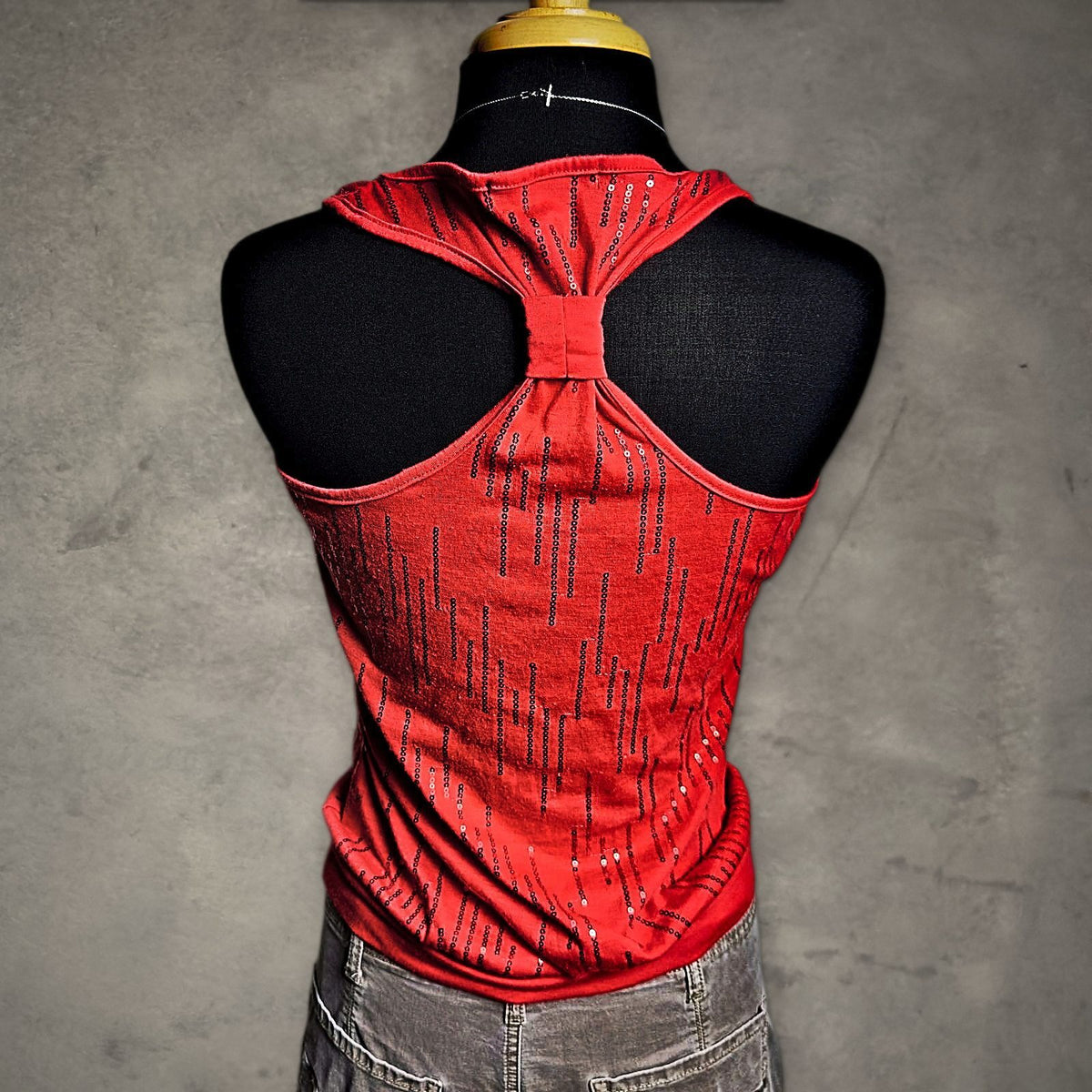 HeartSoul Sequin Racerback Tank Top Womens L Coral Red