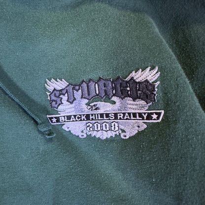 Y2K Jerzees Sturgis Rally 2008 Full Zip Hoodie Green Biker