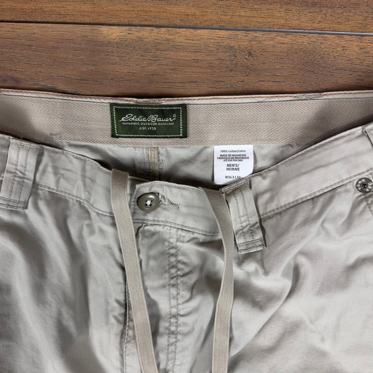 Eddie Bauer Khaki Drawstring Chino Pants Mens 36x30 Baggy
