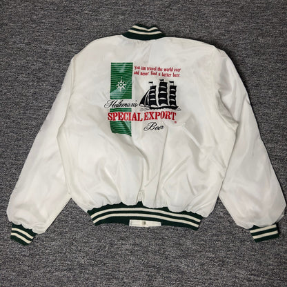 Birdie Heileman's Beer Satin Bomber Jacket L White Green