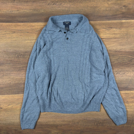 Vintage Dockers Long Sleeve Polo Sweater Mens L Heather Blue