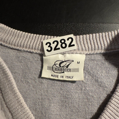 Vintage Gabicci V-Neck Sweater Mens M Grey Abstract Knit