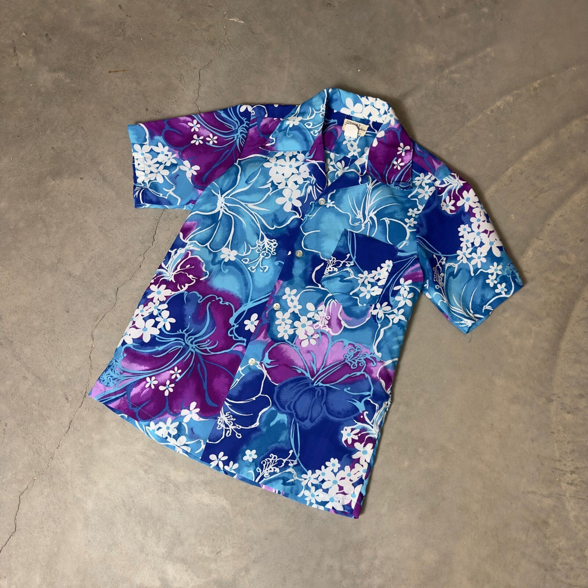 Vintage Hukilau Hawaiian Shirt Mens S Purple Floral Aloha