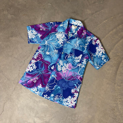 Vintage Hukilau Hawaiian Shirt Mens S Purple Floral Aloha