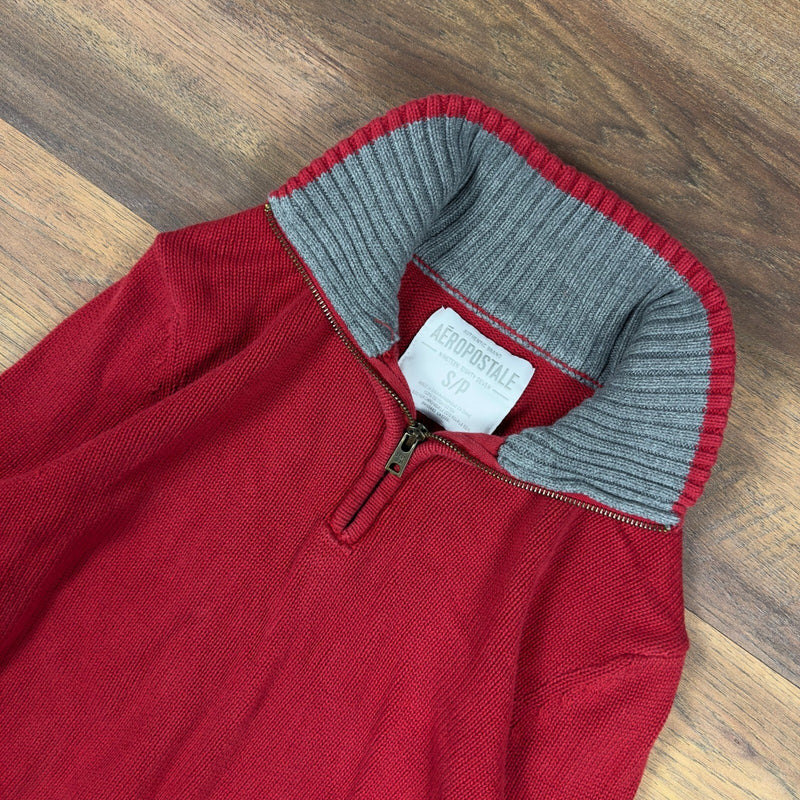 Y2K Aeropostale Quarter Zip Mock Neck Sweater Mens S Red